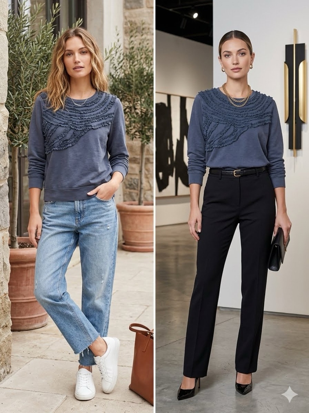 Joe Fresh Navy Ruffle Knit Pullover Sweatshirt, size med